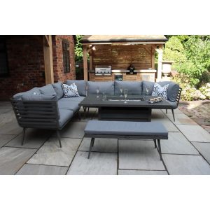 Corrigan Studio Mayfair 8 seater grey firepit table dining set 90.0 W x 150.0 D cm