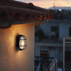 Dakota Fields Celia Cast Aluminium Outdoor Oval Bulkhead Wall Light black 13.0 H x 22.0 W x 10.0 D cm