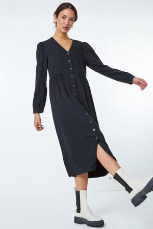 Dusk Fashion Button Through Midi Dress in Black 10 female