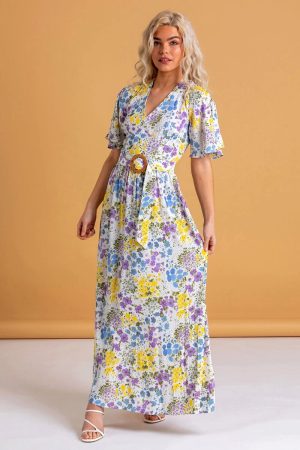 Dusk Fashion Floral Belted Maxi Dress in Multi 8 female