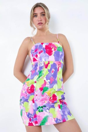 Dusk Fashion Floral Bengaline Bodycon Mini Stretch Dress in Multi - Size 10 10 female