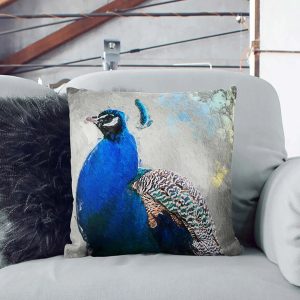 East Urban Home Gorgeous Peacock Bird Cushion with Filling White 55cm H x 55cm W x 20cm D