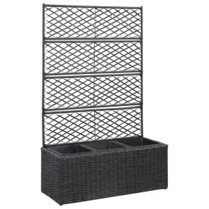 Freeport Park Newsome Rattan Planter Box with Trellis black 130cm H x 83cm W x 30cm D