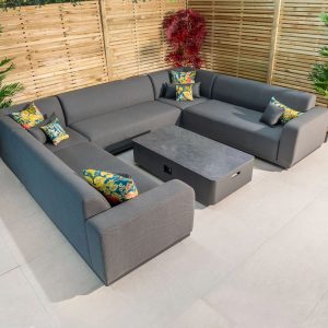 Harbour Lifestyle Luna U-Shape Outdoor Fabric Sofa Set with Coffee Table in Grey