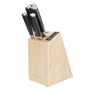 KitchenAid Gourmet 5 Piece Knife Set with Sharpener & Birchwood Block