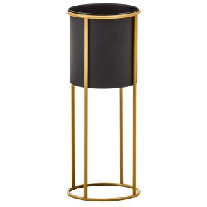 Latitude Run Moonsu Small Black And Gold Floor Standing Planter black 60.0 H x 23.0 W x 23.0 D cm