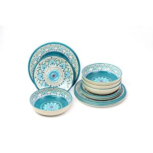 Latitude Vive Mauricio 12 Piece Melamine Dinnerware Set, Service for 4 blue