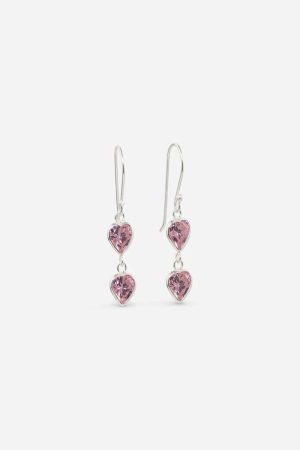 Lilly and Hope Sterling Silver Cubic Zirconia Pink Heart Drop Earrings in Silver ONE female