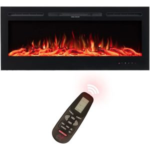 NETTA Electric Fireplace With Glass Panel & Colourful Flame, Wall Mountable Heater With Remote Control & Weekly Timer - 60 Inch 54.4 H x 128.0 W x 14.0 D cm