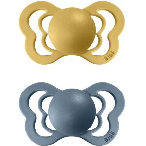 BIBS Couture Natural Rubber Size 2: 6+ months dummy Mustard / Petrol 2 pc