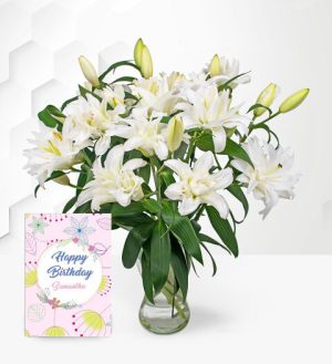 Prestige Flowers Double Lilies with Birthday Card