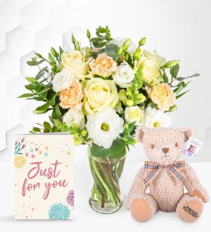 Prestige Flowers Ivory Harmony with Teddy & Card