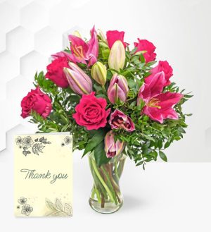 Prestige Flowers Rose, Lily & Thank You Card