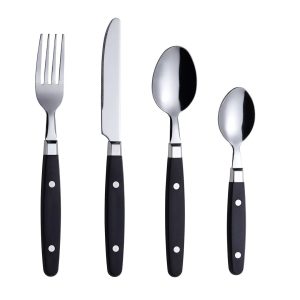 Luch Cutlery Set 24Pcs Stainless Steel - With Rivet Craft Handles / Retro Style Flatware - 6 X Dinner Forks, 6 X Dinnerknives, 6 X Table Spoons, 6 X Tea Sp black
