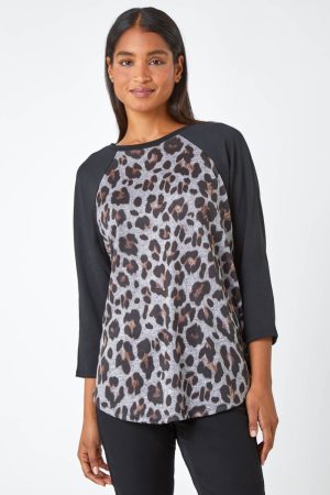 Roman Animal Print Stretch Top in Natural 12 female