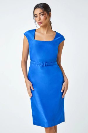 Roman Belted Mini Bodycon Shift Dress in Royal Blue 10 female