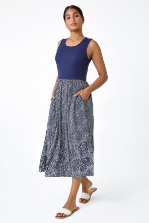Roman Contrast Spot Stretch Jersey Pocket Dress in Navy - Size 18 18 female