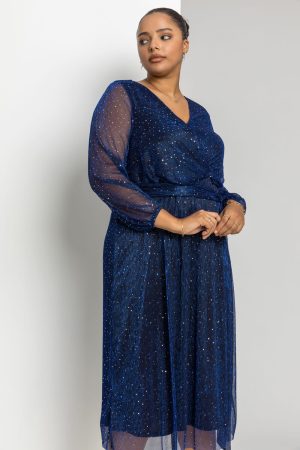 Roman Curve Roman Originals Curve Plisse Chiffon Wrap Midi Dress in Royal Blue - Size 3032 3032 female