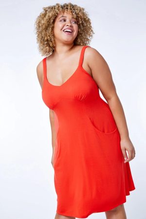 Roman Curve Roman Originals Curve Strappy Pocket Sun Dress in Orange - Size 3032 3032 female