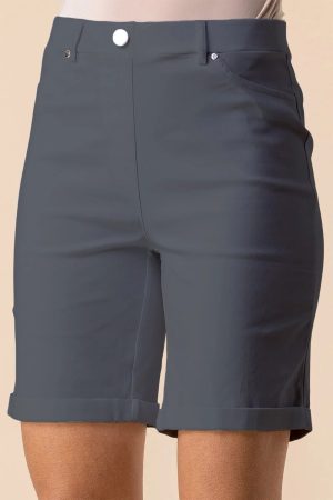 Roman Elastic Waist Turn Up Stretch Shorts in Dark Grey 14 female