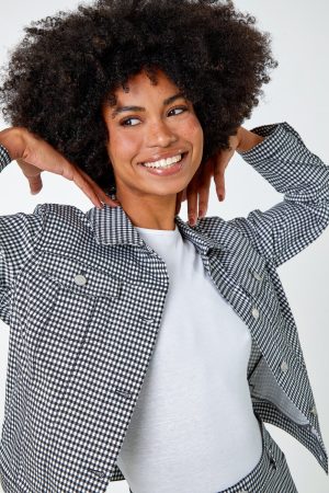 Roman Gingham Stretch Pocket Detail Jacket in Black 14 female