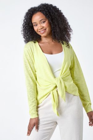 Roman Petite Petite Waterfall Front Cotton Knit Cardigan in Lemon 18 female