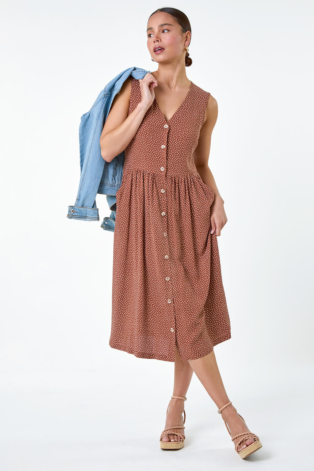 Roman Petite Roman Originals Petite Ditsy Spot Pocket Button Midi Dress ...