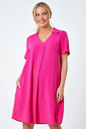 Roman Petite Roman Originals Petite Linen Blend Pocket Tunic Dress in Pink - Size 16 16 female