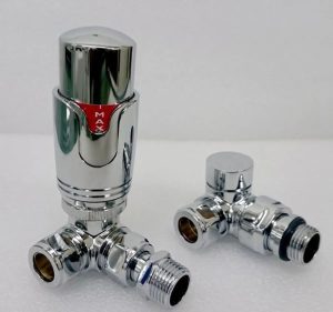 Symple Stuff Thermostatic Chrome Corner Radiator Valve Set gray 12.0 H x 4.0 W x 5.0 D cm