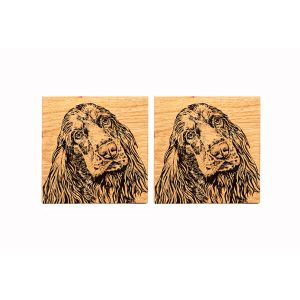 The Just Slate Company Set of 2 Cocker Spaniel Oak Coasters