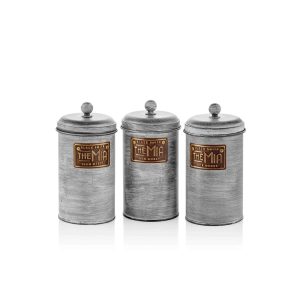 The Mia UK Stone Series 3 Piece Coffee, Tea, And Sugar Jar Set Grey 22cm H x 11cm W x 11cm D