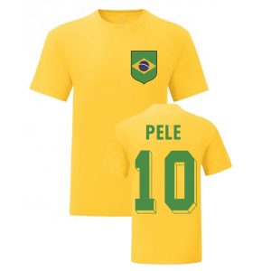 UKSoccershop Pele Brazil National Hero Tee\'s (Yellow) - Yellow - male - Size: Womens S (Size 10 - 32" Chest)