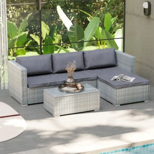 Wade Logan Kucharski Rattan 4 - Person Seating Group with Cushions gray 63.0 H x 201.0 W x 70.0 D cm