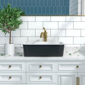 DeerValley Ally 475mm x 375mm Ceramic Rectangular Countertop Basin Bathroom Sink white/black