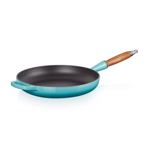 Le Creuset Signature Cast Iron Frying Pan with Wooden Handle 28cm gray/blue 10.4 H x 56.3 D cm