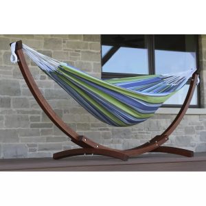 Freeport Park Natalia Double Hammock with Stand green/blue 105.0 H x 120.0 W x 260.0 D cm