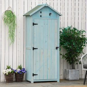 Dakota Fields Solid Wood Tongue & Groove Apex Tool Shed green/blue 178.9938 H x 77.0 W x 54.2 D cm