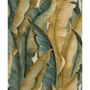 17 Stories Abhia Malay Tropical Leaves 10.05m x 53cm Textured Matte Wallpaper Roll white/blue/brown 1005.0 H x 53.0 W cm