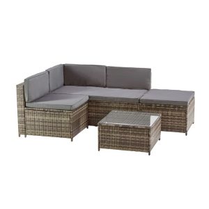 17 Stories Milan 5 Seater Rattan Corner Sofa Set gray/brown