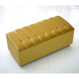 17 Stories Carter-Johnson 105Cm Velvet with Storage Ottoman white/yellow/brown 38.0 H x 105.0 W x 47.0 D cm