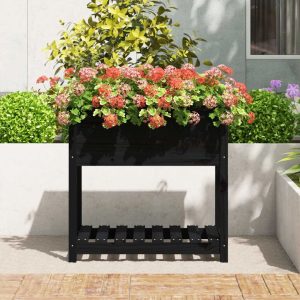 Brayden Studio Planter With Shelf Grey 82.5X34.5X81 Cm Solid Wood Pine black/brown 81.0 H x 82.5 W x 54.0 D cm