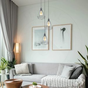 17 Stories Khaydence 3-Light Cluster Geometric Pendant black/gray 124.1 H x 40.0 W x 40.0 D cm