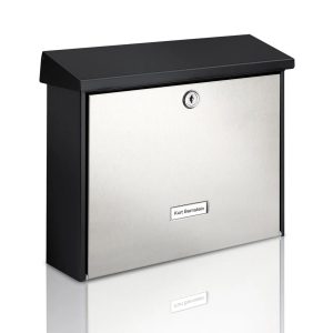 BURG-WÄCHTER London Black & Steel Wall Mounted Lockable Weatherproof Post Box black/gray 32.0 H x 37.7 W x 11.5 D cm