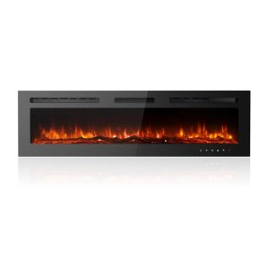 Latitude Run Carwyn Recessed Wall Mounted Electric Fire with Crystal and Log Set black/gray 43.0 H x 153.0 W x 10.0 D cm