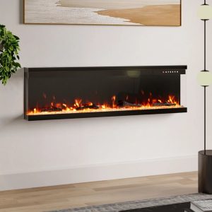 Belfry Heating Flores Belfry Electric Inset Fire black/gray 43.9cm H x 152.4cm W x 19.9cm D