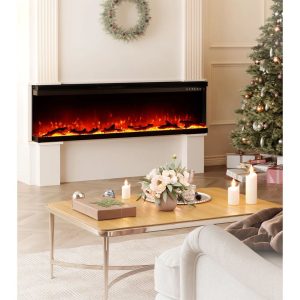 Belfry Heating France Belfry 3-Sided Electric Fireplace Heating 1800W black/gray 44cm H x 153cm W x 20cm D