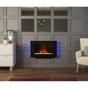 Flare Azonto Wall Hung Electric Fire black/gray 58.0 H x 90.0 W x 11.0 D cm