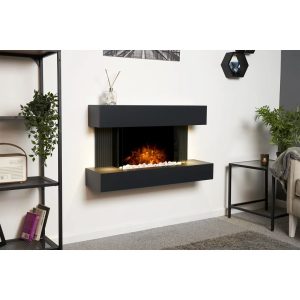 Adam Manola Wall Mounted Electric Suite With Downlights & Remote In Charcoal Grey, 39 Inch black/gray 59.5 H x 100.0 W x 26.5 D cm