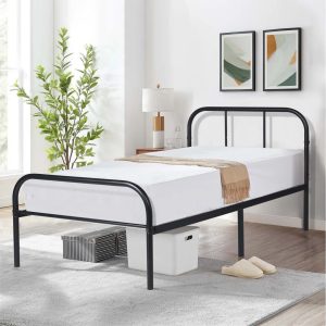 Marlow Home Co. Metal Single Bed With Headboard For Guest Room, Bedroom, 90x190cm black/gray 82.0 H x 91.5 W x 197.0 D cm