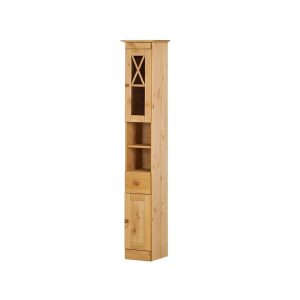 August Grove Vernita 30Cm W x 125Cm H x 30Cm D Solid Wood Free-Standing Tall Bathroom Cabinet brown/green 125.0 H x 30.0 W x 30.0 D cm